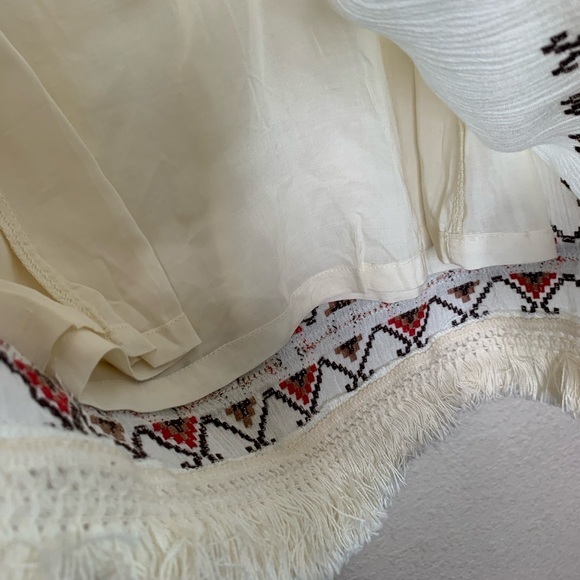 Miss Me Tunic Top Crepe Tassel Tie Strings Embroidered Peasant BOHO Macrame Sz S - Picture 11 of 16